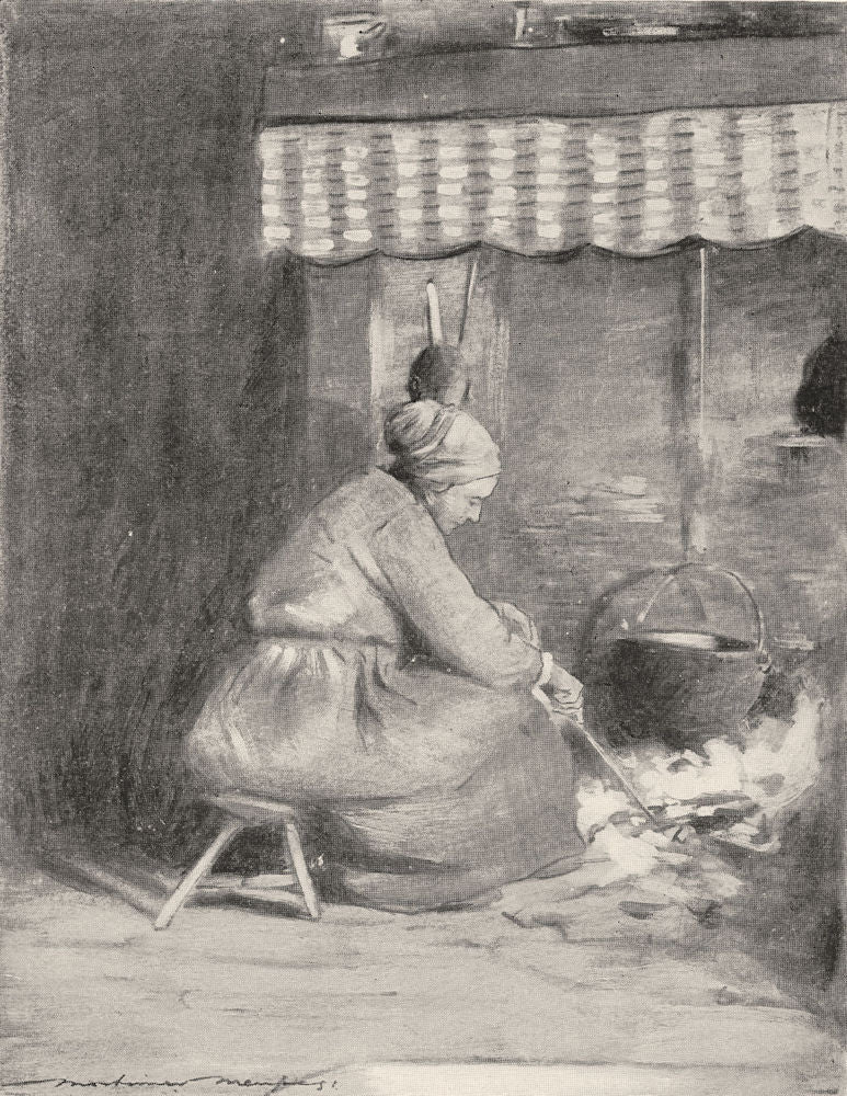 FRANCE. Normandy. An Old-fashioned Hearth 1920 antique print picture